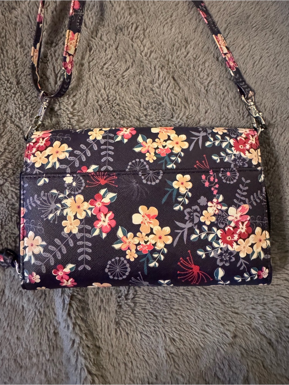Floral Navy Crossbody Wallet - Pink & Cream Flower Print - Picture 3 of 3
